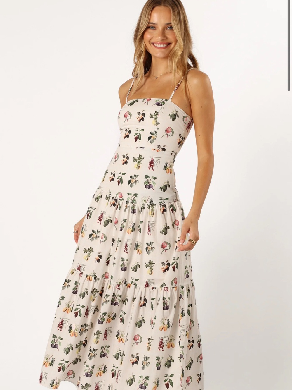 NWT Petal and Pup Cream Floral Tiered Maxi Dress with Spaghetti Straps - Picture 1 of 10